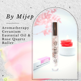 MIJEP Aromatherapy Geranium Essential Oil & Rose Quartz Roller - MIJEP