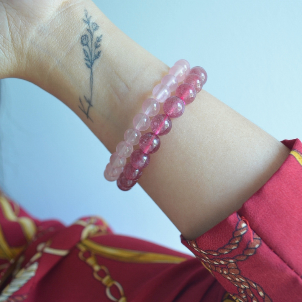 Authentic ROSE QUARTZ  Healing Bracelet – 7mm Good luck bracelet brings Success, Wealth and Energy to the wearer - MIJEP