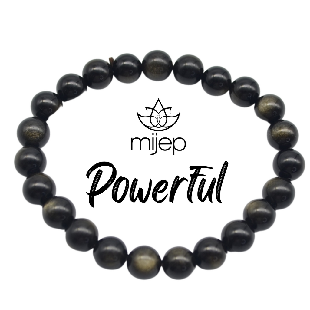 Authentic  GOLD OBSIDIAN Healing Bracelet – 8 mm Good luck bracelet brings Success, Wealth and Energy to the wearer - MIJEP